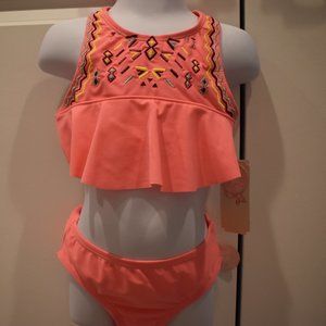 *BNWT* hot coral embroidered tank suit CUTE!